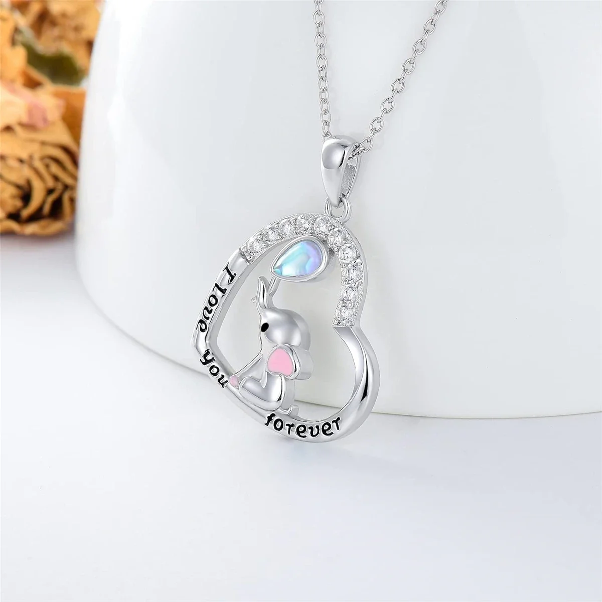 Cute Cartoon Heart Shaped Balloon Pink Ear Elephant Pendant Necklace for Women Fashion Girl Birthday Party Jewelry Holiday Gifts