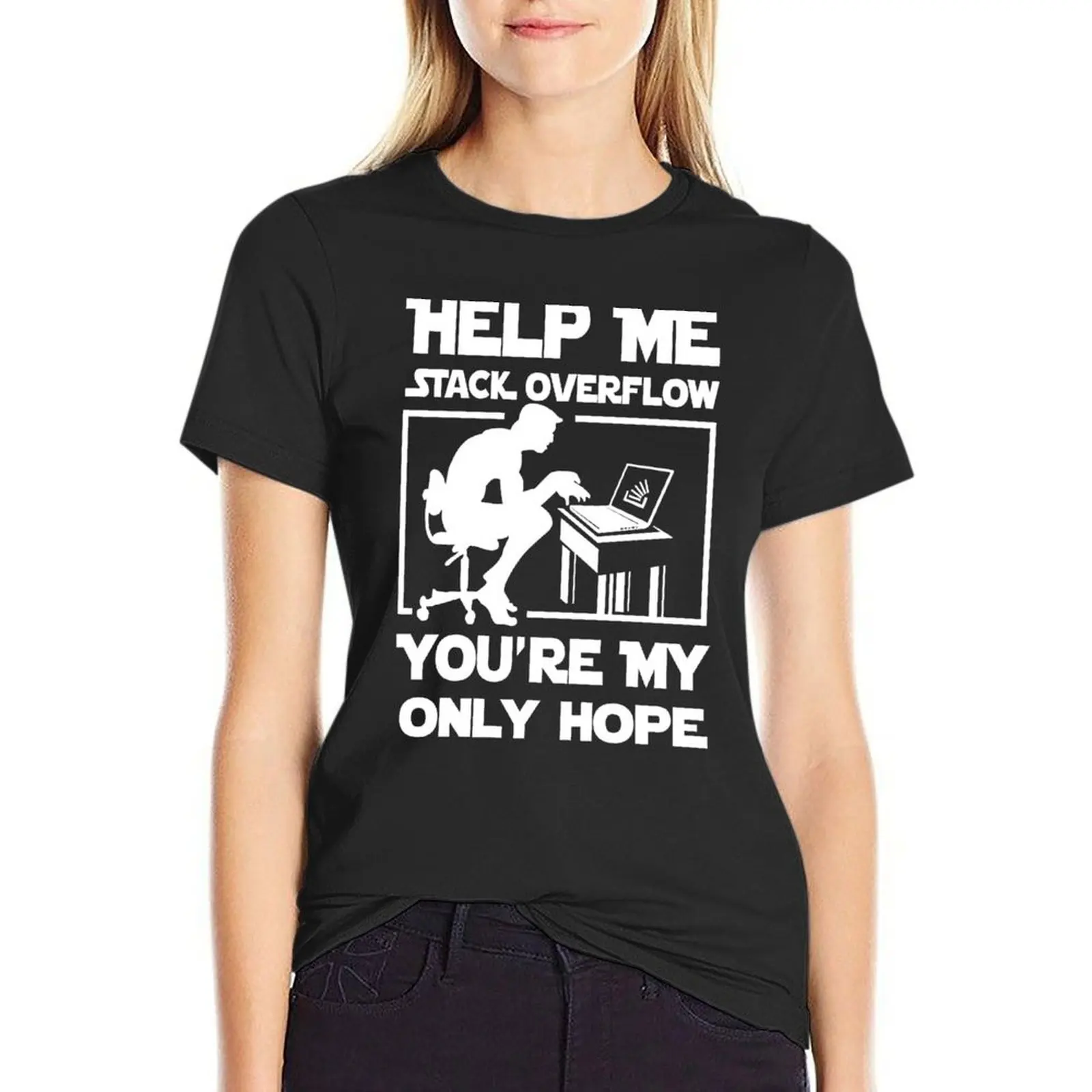 Help me stack overflow T-Shirt anime clothes graphics cute tops t shirts for Women loose fit