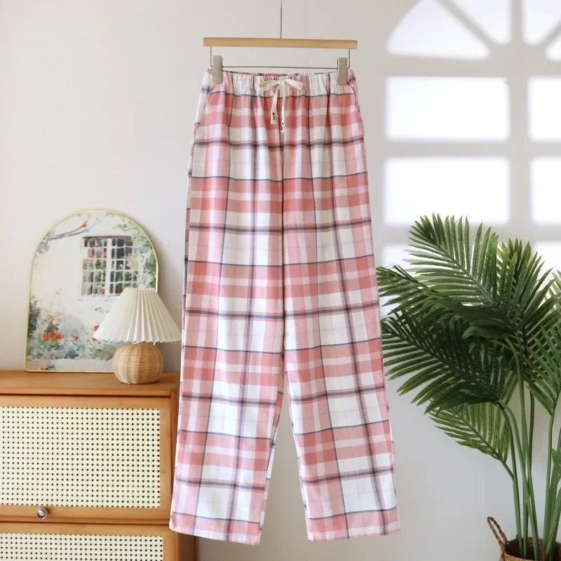 2025 Japanese New Spring and Autumn Couple Checkered Pants Pure Cotton Velvet Men's and Women's Casual Sleepers Home Pants