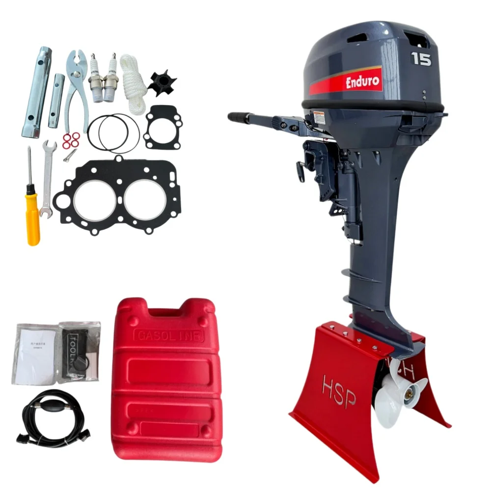 Hot Sale 2 Stroke 15HP Manual Start Gas Oil Blend Outboard Engine 246CC Long Short Shaft Optional With Tools High Quality