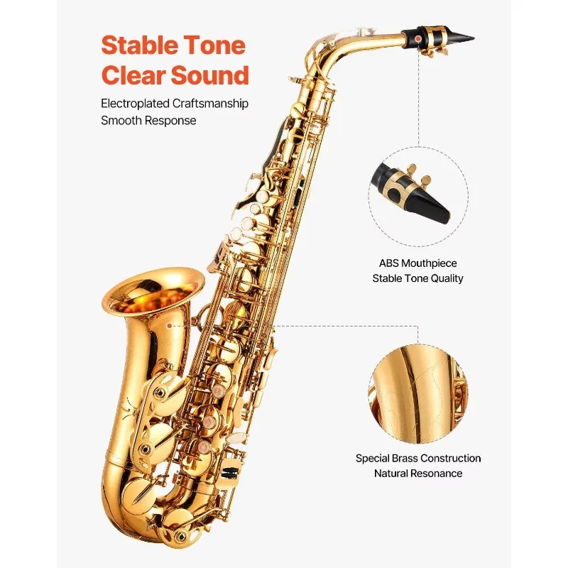 E Saxophone Set for Students Beginners D0100X3BSMT 23-Key Brass Lacquered E♭ Alto Sax