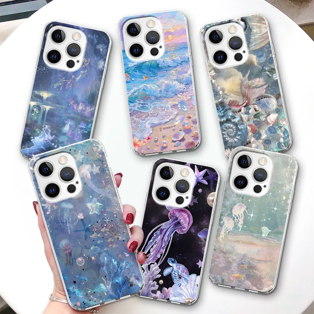 

Fish Painted Case for iPhone 17 Air 14 12 15 Pro 7 8 Plus 13 Mini XR X 6 XS Max 6S TPU Shockproof Transparent Phone Cover Shell
