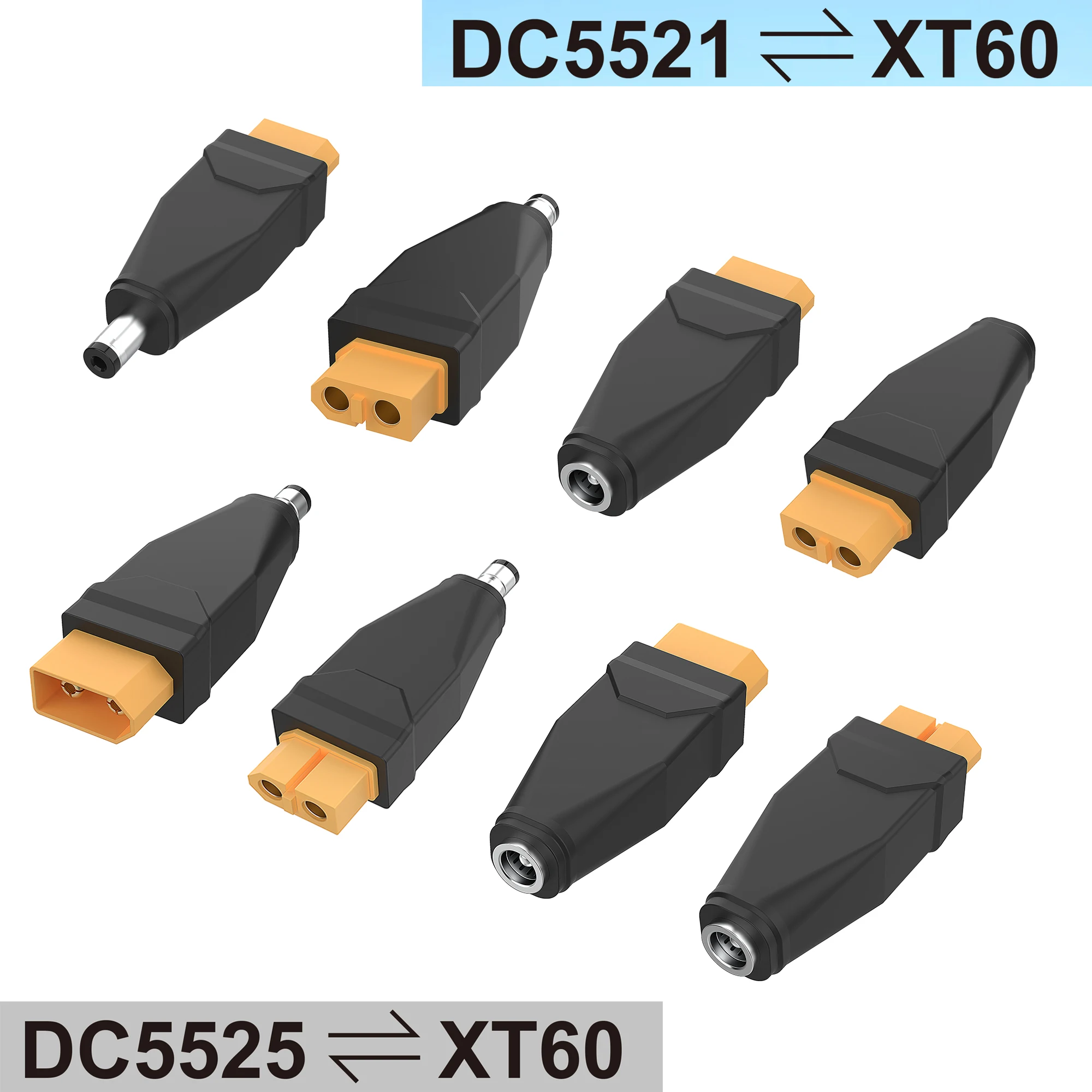 XT60 to Dc5211 Connector Head Convert to Multiple DC5521 5525 Plug Female Male Adapter Charging Conversion Plug, for UAV Laptops