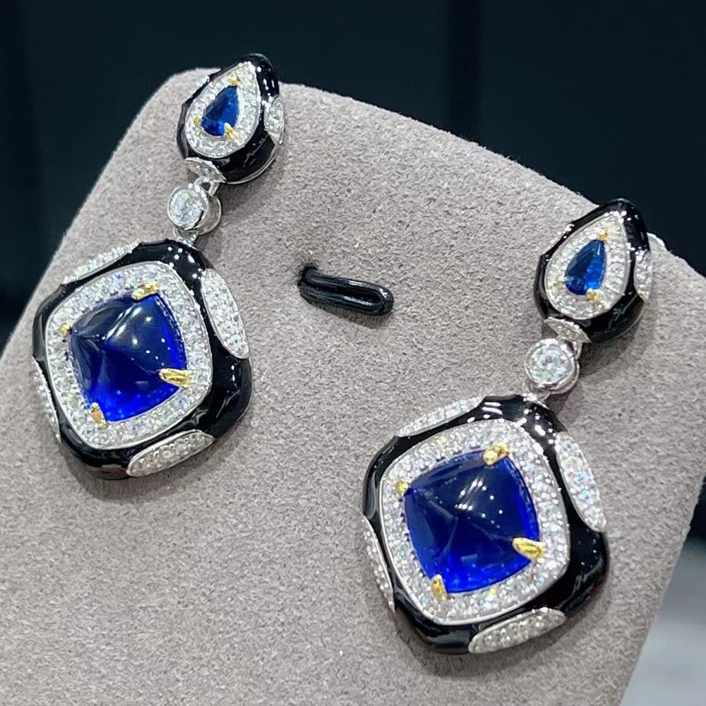 KQDANCE New Design Solid 925 Silver With Black Resin Sapphire Emerald Green Blue Red Corundum Gemstone Earrings For Women Party