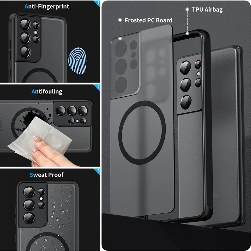 Funda magnética mate dura para Samsung Galaxy S26 S25 S24 FE S23 S22 S21 Ultra Plus 5G, cubierta blindada 2