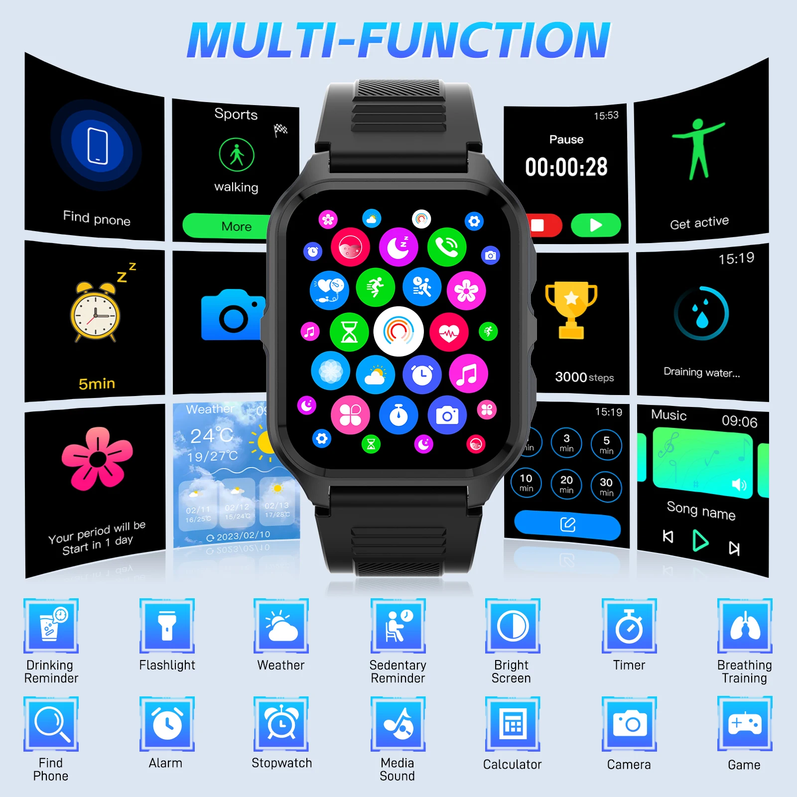 EIGIIS الساعات الذكية للرجال 3ATM مقاوم للماء وعرة التكتيكية Smartwatch 1.83 "متتبع اللياقة البدنية في الهواء الطلق ساعة معدل ضربات القلب/النوم