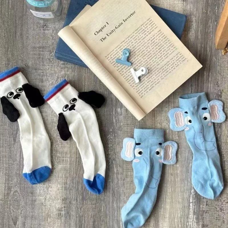 Cute Cartoon Animal Mid Calf Cotton Socks 3D Large Ear Elephant Dog Novelty Daily Wear Hosiery
