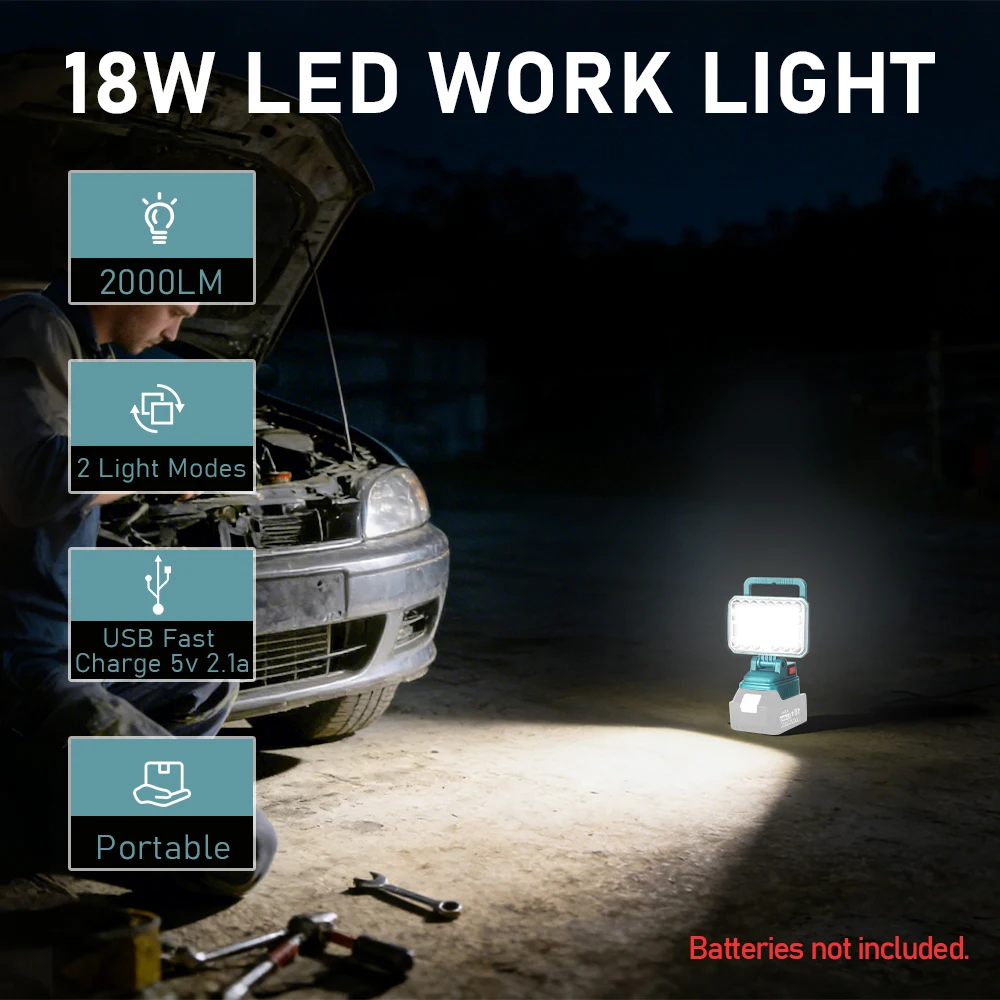 2000LM 18W LED Flashlight for Bosch 18V Battery, USB Port Work Light for Camping Emergency (Battery Not Included)
