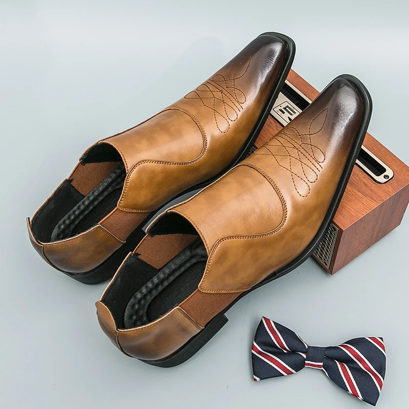 

Мужские лоферы с квадратным носком, однотонные модные деловые модельные туфли из искусственной кожи на низком каблуке, размер 38-46