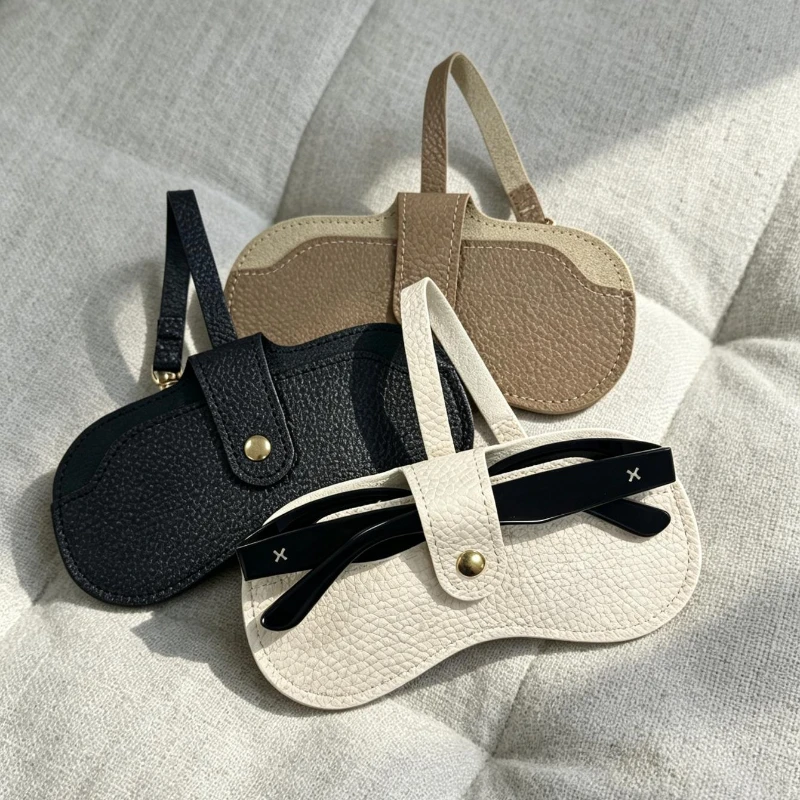 Pebbled glasses pouch with snap button & strap, holds sunglasses, unisex portable for commute & travel Compact, Portable and Sty
