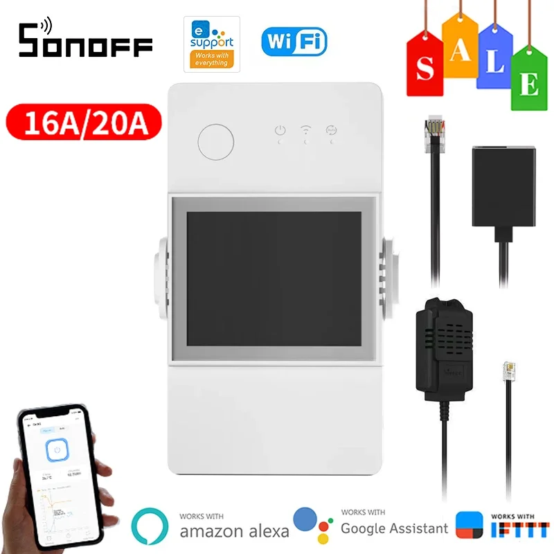 SONOFF TH Elite/TH Origin WiFi Smart Switch Temperature Humidity Monitoring Switch Work with eWelink,Alexa Google Home,WT/THS01