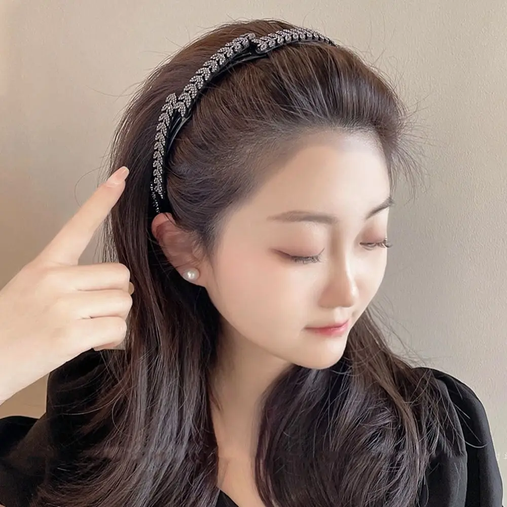 Portable Foldable Rhinestone Headband Extendable Thin Pearl Hair Band Korean Style Headwear Face Wash Hairband Makeup