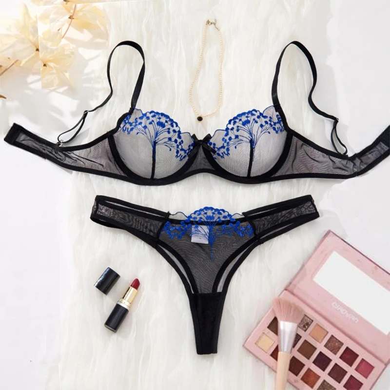 

Sexy Lingerie for Women Delicate Embroidery Mesh Underwear See Through Lingerie Pure Desire Bra Set Female Intimate Lingerie Set