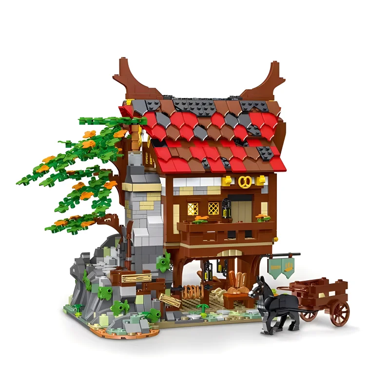 XMORK 033007 MOC Technical Medieval Bakery Street Scene Model Building Blocks Bricks Puzzle Toy Christma Birthday Gifts For Kids