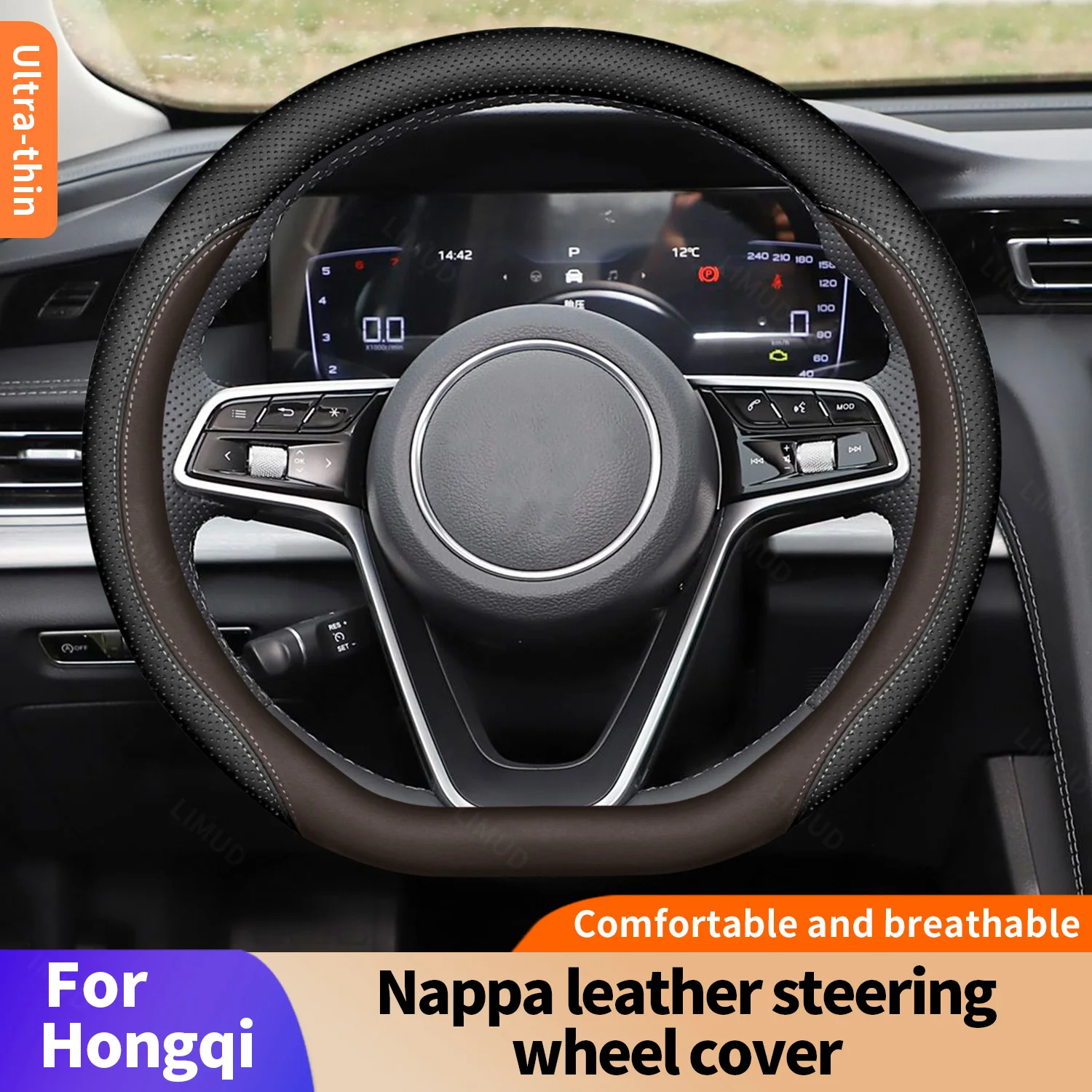 

For Hongqi EHS7 EH7 HS5 H9 E - HS9 L1 Car Steering Wheel Cover without Inner Ring Suitable for 14.5-15 Inches