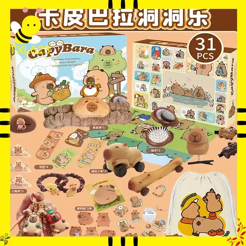 Calendario de Adviento de Navidad con tema de capibara, joyería artesanal, horquilla, juguetes, caja ciega de cuenta atrás, figuras en miniatura para niños, coleccionables