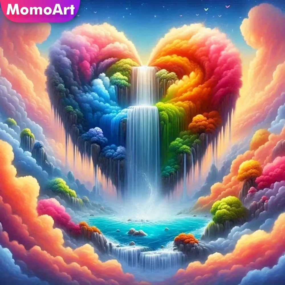 Momoart 5D DIY Diamond Painting Love Heart Cloud Colorful Kits New Collection Diamond Mosaic Waterfall Landscape Handmade Gift