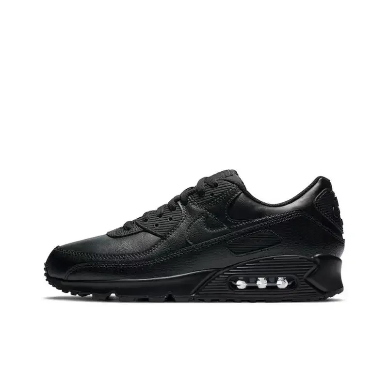 Nike Air Max 90 Men's and Women's Running Shoes Anti Slip Breathable Waffen Shoes Forrest Gump Leather/Pure Black