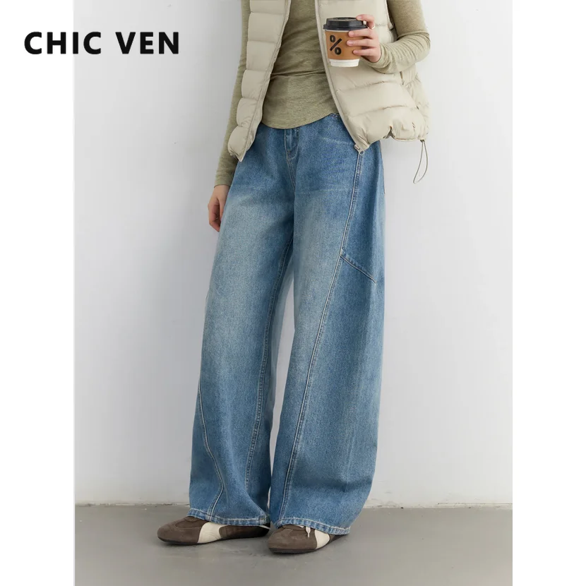

Женские джинсы CHIC VEN, уличная одежда, новые свободные повседневные джинсовые брюки с карманами и широкими штанинами, женские брюки, осень-зима 2025