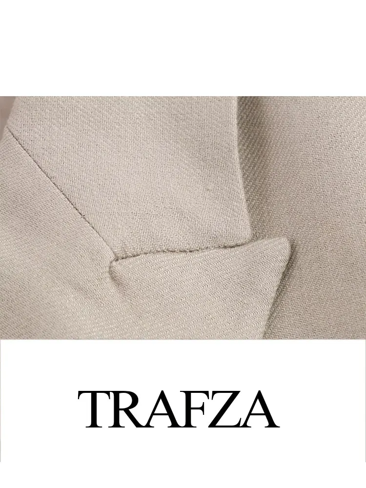 TRAFZA-Blazer Rétro à Revers et Bouton Unique pour Femme, Vêtement de Bureau Élégant à Manches sulf, à la Mode, en Mélange de Lin, Court, d'Été, Y2K