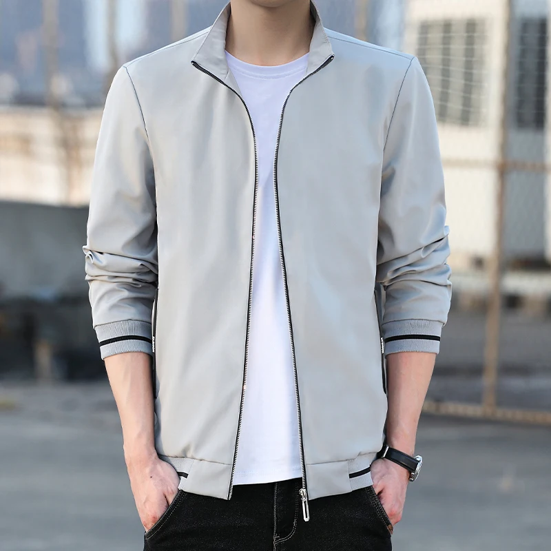 

Весенне-осеннее бейсбольное пальто с тонким воротником в полоску, мужское повседневное пальто из полиэфирного волокна для молодежи