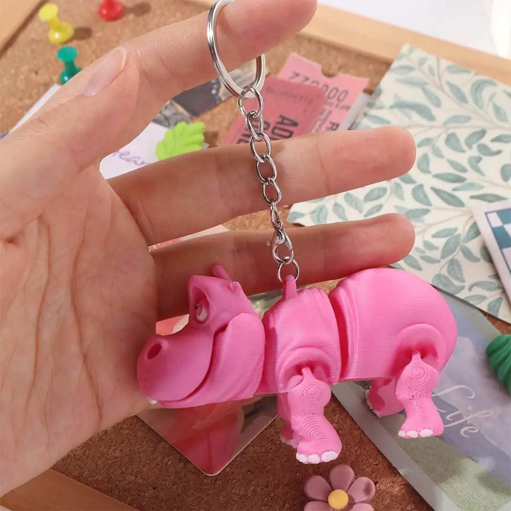 PLA roze nijlpaard sleutelhanger Multi-jointed beweegbare 3D gedrukte dieren beeldje effen kleur model