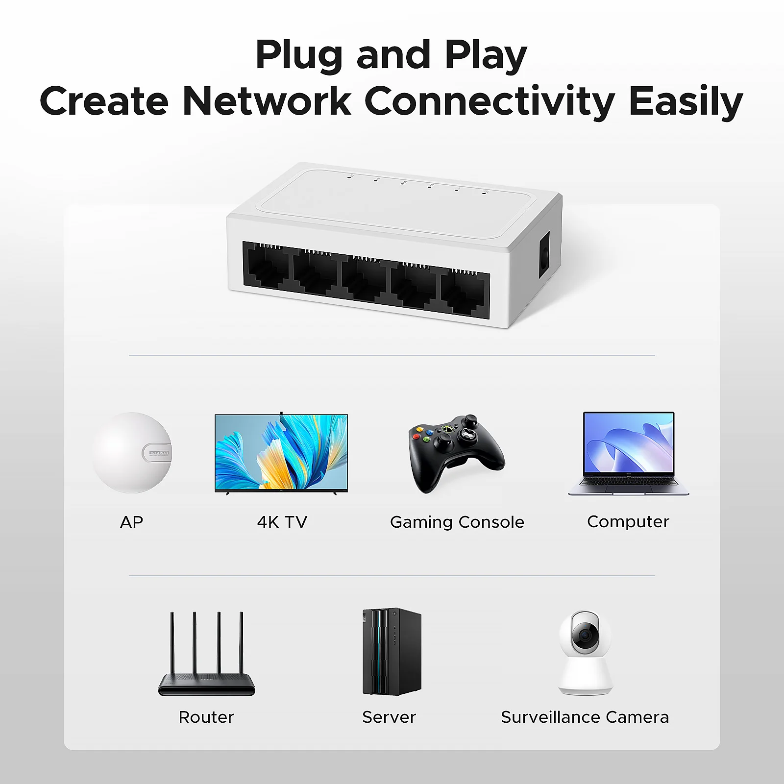 5-Ports Gigabit Switch 5Ports Etherent Switch 1000Mbps Mini Portable Plastic Case Network Switch Ethernet Splitter Lan RJ45 Hub