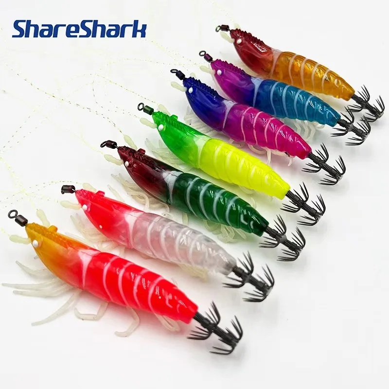 Cebo de camarón artificial ShareShark de 8/9/10 cm, cebo luminoso para camarones y langostinos, cebo para pesca en agua salada, cebo para pesca de calamares.