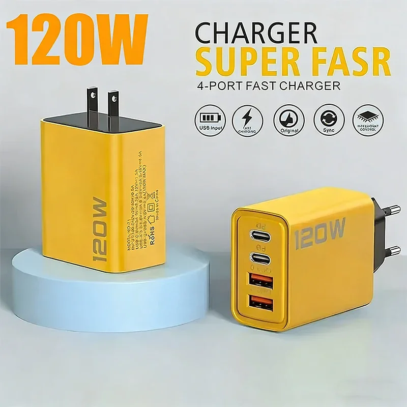 120W 4-in-1 Schnellladegerät 2 PD 2 USB Quick Charge Typ-C USB Telefonladegeräte Schnell-Ladeadapter für Samsung Xiaomi iPhone1