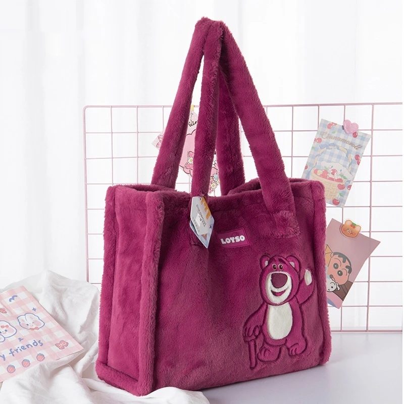 Strawberry Bear Autumn And Winter Large Capacity Fashion Handheld Plush Tote Bag Plush Shopping Versatile Shoulder Bag Gifts