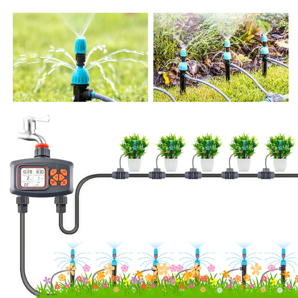 2-Way Water Timer LCD Display Timer Waterproof IP65 Home Garden irrigation Rainfall Timer Automatic/Manual Controller System