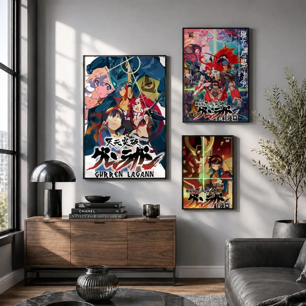 Anime G-Gurren L-Lagann Poster Peel And Stick Wall Art Print Aesthetic Home Decor For Bedroom Living Room Hallway Easy Apply