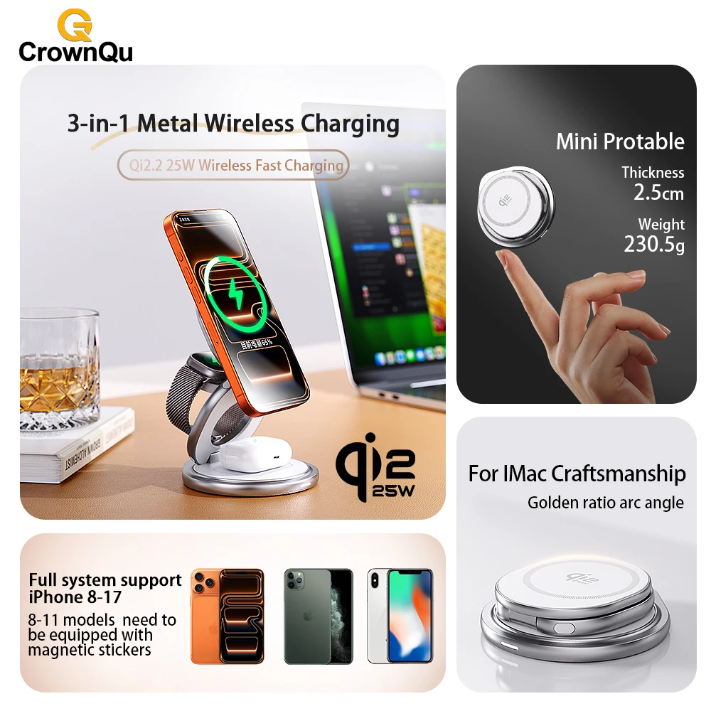 Qi2.2 25W Metal Magnetic Wirel - Wireless Charger 3 In 1 ulasan dan harga
