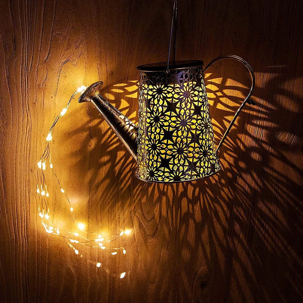 

Retro Kettle Solar Waterfall Lights Lantern LED Garden Yard Wrought Iron Outdoor Solar Watering Can Decor Gifts