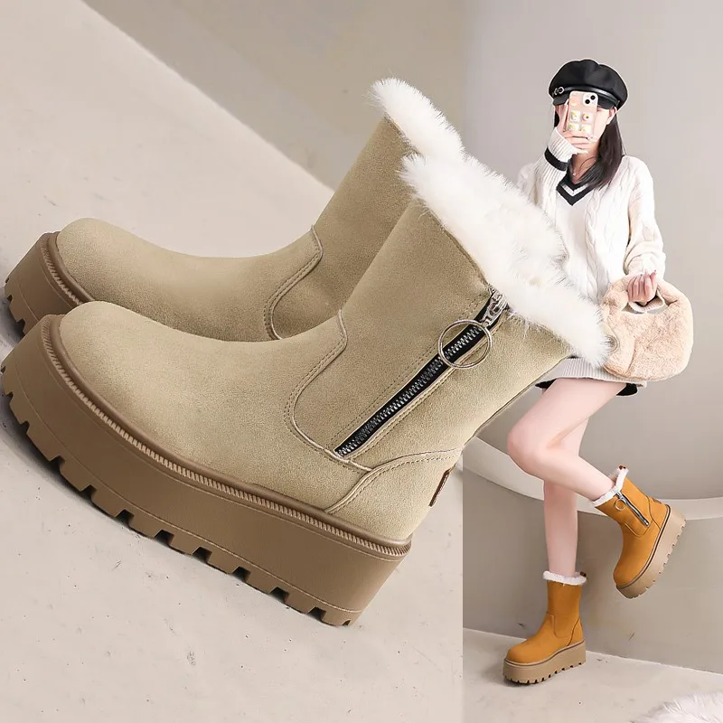 2026 New Winter Snow Boots - Women's Thick Fleece and Thickened Warm Cotton Shoes with Thick Soles