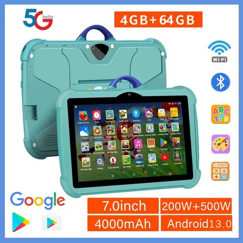 2025 nueva llegada 7 pulgadas 5G WiFi tabletas para niños Quad Core 4GB RAM 64GB ROM Google Learning Education versión cámaras duales tableta