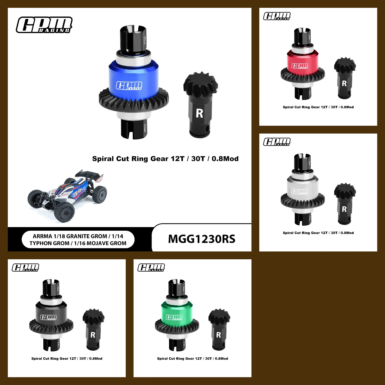 

GPM CS + 7075 Комплект задних диффонов из сплава 12/30 зуб. Граннит ARRMA Typhon Mojave Quake Grom.