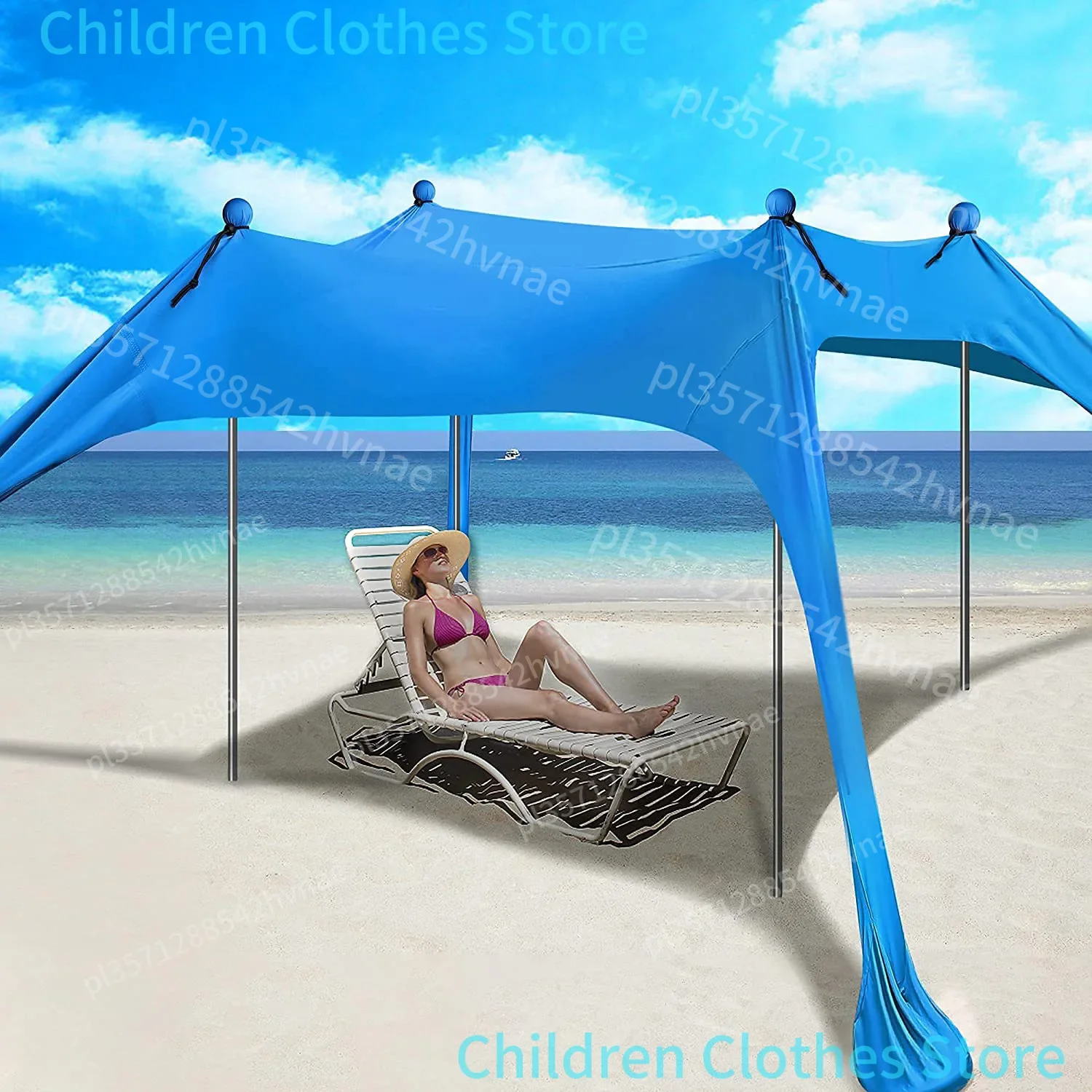 Tienda de playa al aire libre, refugio solar portátil para acampar UPF50 +, tienda de viaje familiar junto al mar, dosel de playa de una sola pieza a prueba de viento para exteriores