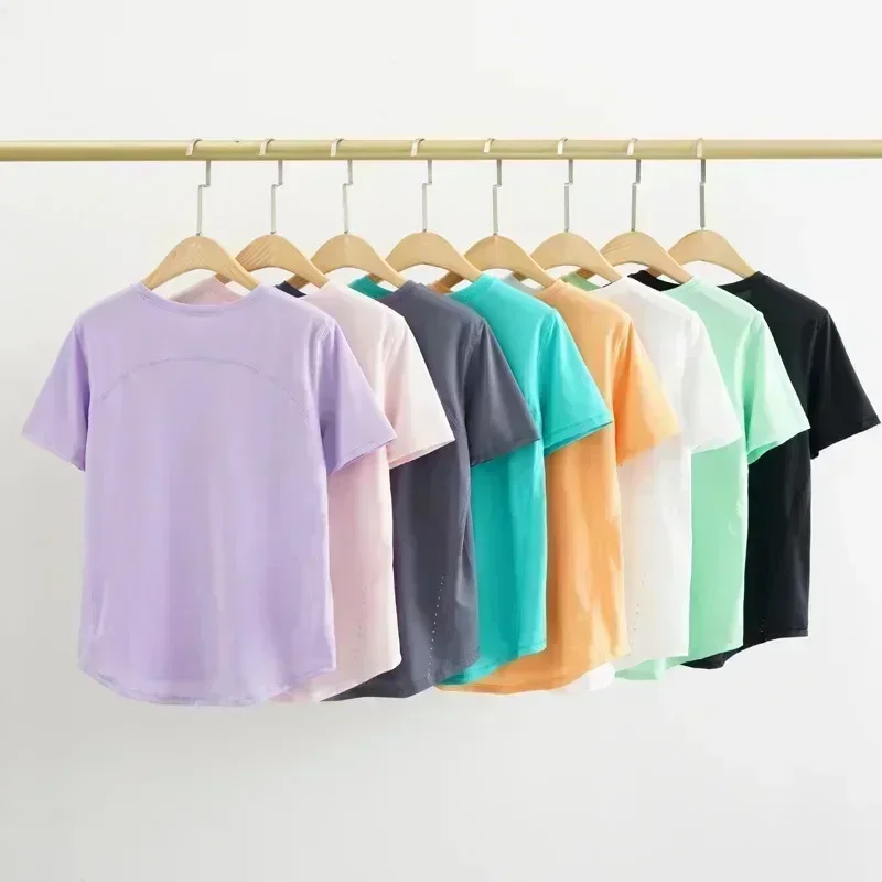 Lemon Class Fit Crew Neck T-Shirt Hip Length Short Sleeve Sweat-wicking Yoga Shirts Breathable Running Soild Tops Quick-drying