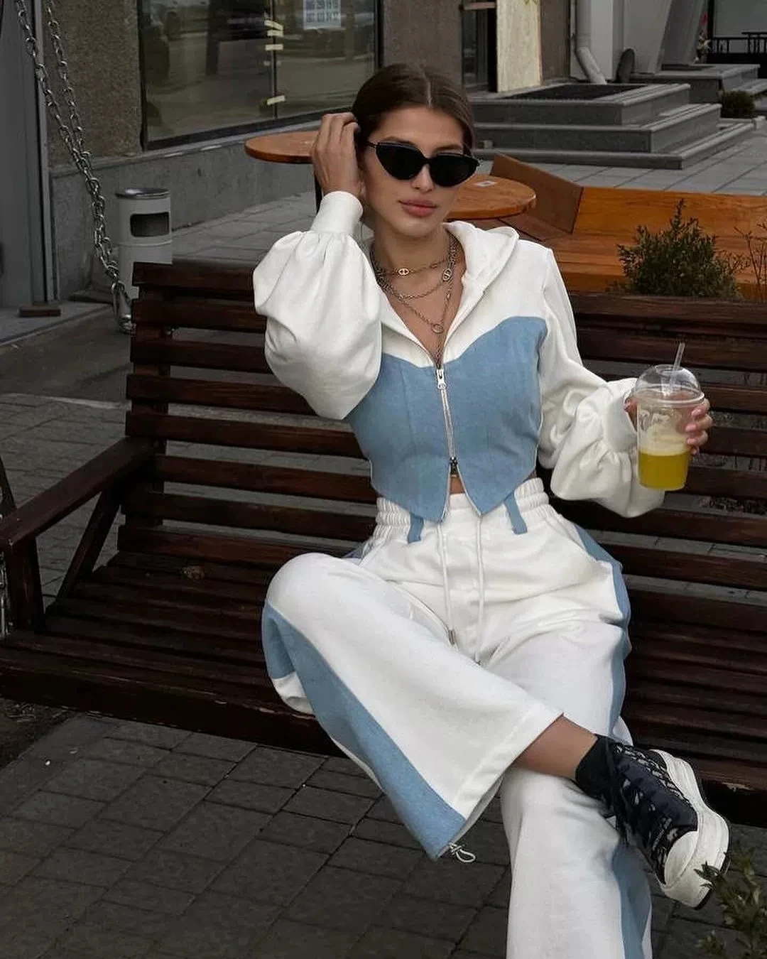 Faionable Patchwork Hoodie Pants Set Long Sve Zipper Closure Polyester Material Long Pants Autumn Season Casual Sportswear