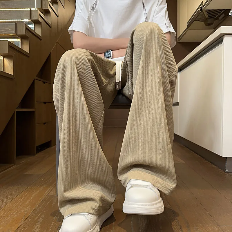 

Summer Casual Pants Men Fashion Black Pleated Pants Men Streetwear Hip-hop Loose Wide Leg Pants Mens White Trousers Plus Size