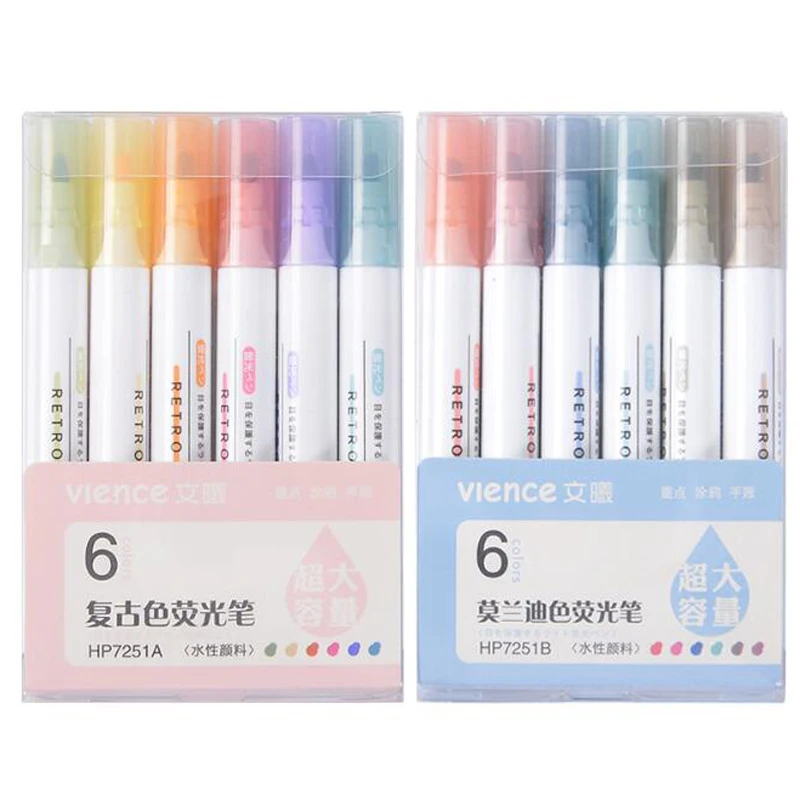 6pcs/lot Highlighter Pen Pastel Markers Fluorescent Pen Watercolor Highlighters Drawing Painting Art Stationary School Supplies