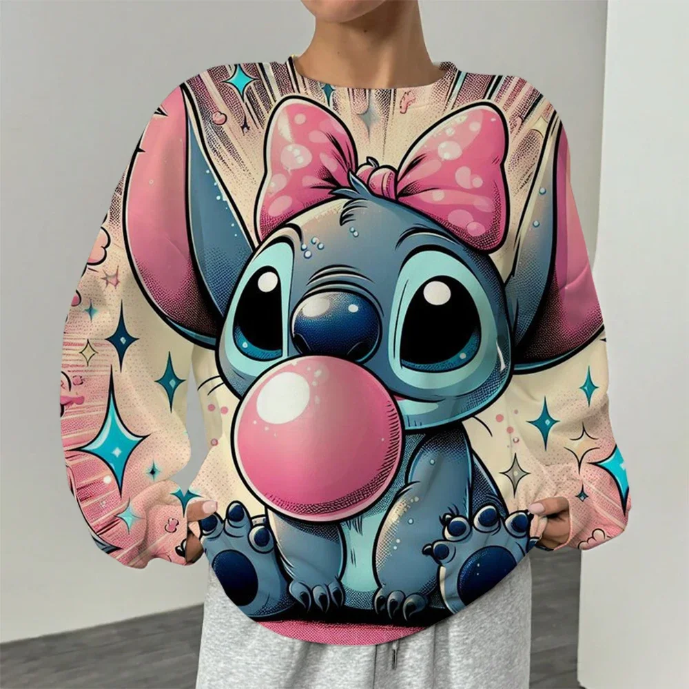 Dames Disney Stitch print Sweatshirt met lange mouwen Vintage Koreaanse Harajuku Y2k Esthetische Oversize Graffiti Print Pullover jaren 2000