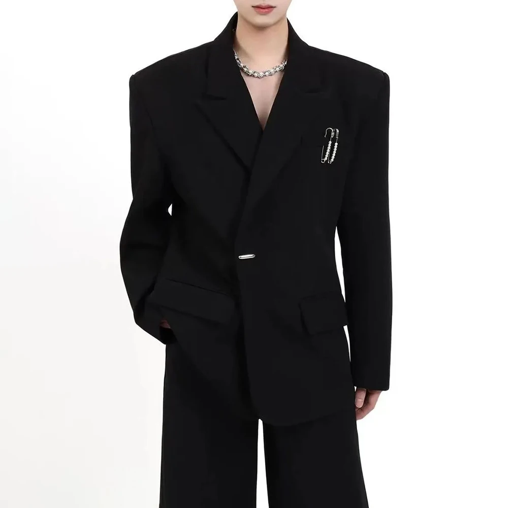 Mens British Padded Shoulder Casual Notched Lapel Suit Jacket Fashion Business Office Commuter Trend Unlined Elegant Blazer 2026