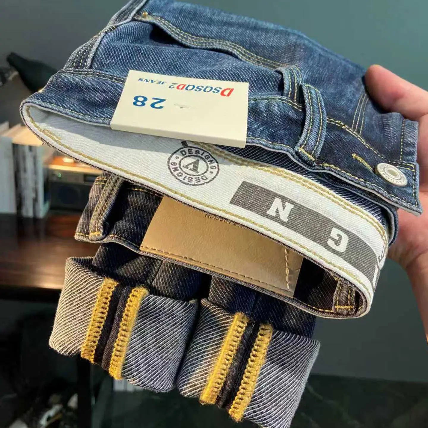 

High Quality American Retro Casual Denim Jeans for Men Spring Autumn Blue Washed Stretch Tapered Slim Fit Cropped Pants