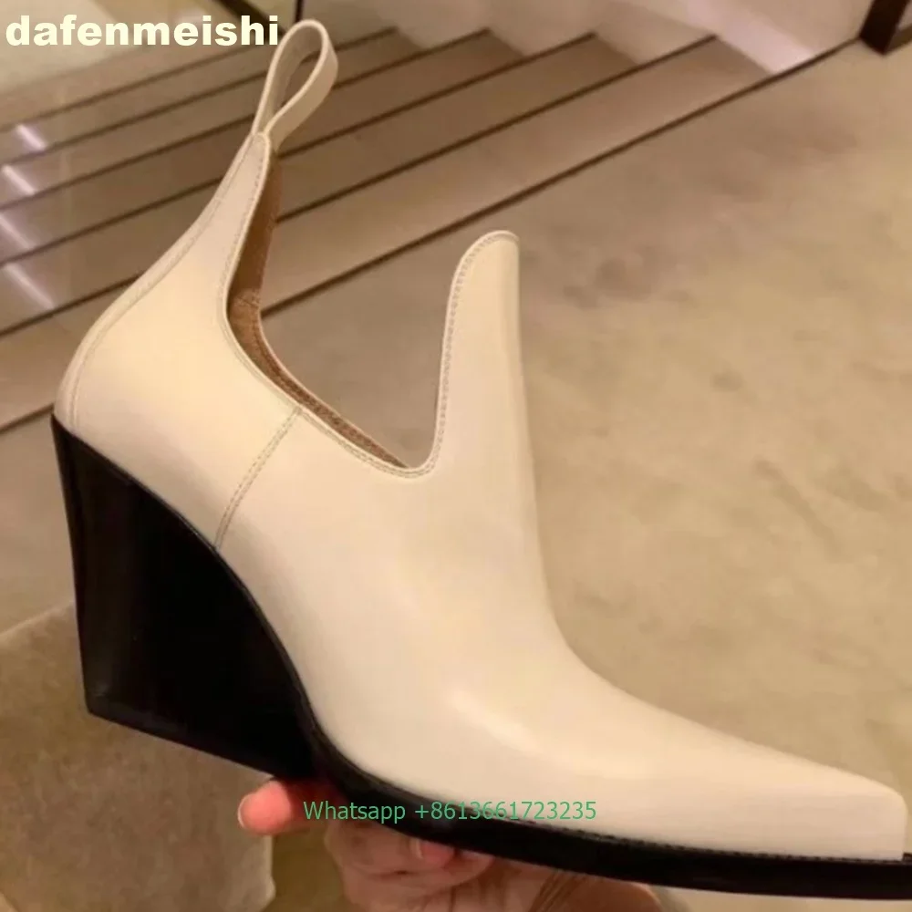 

Black/white Wedge Heel Ankle Boots Pointed Toe Genuine Leather Spring Autumn Boots Women Black High Heels Office & Career Boots