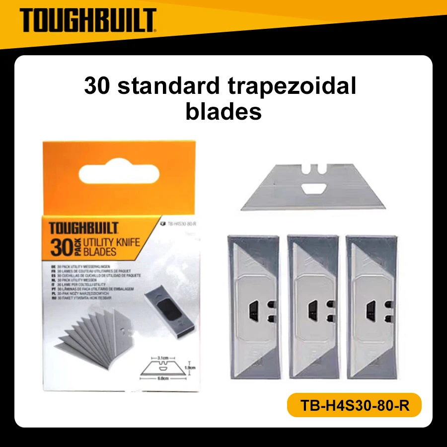 TOUGHBUILT TB-H4S30-80 30-Piece Utility Knife Blades, Original Replacement for Retractable Cutter, Heavy Duty Sharp Cutting