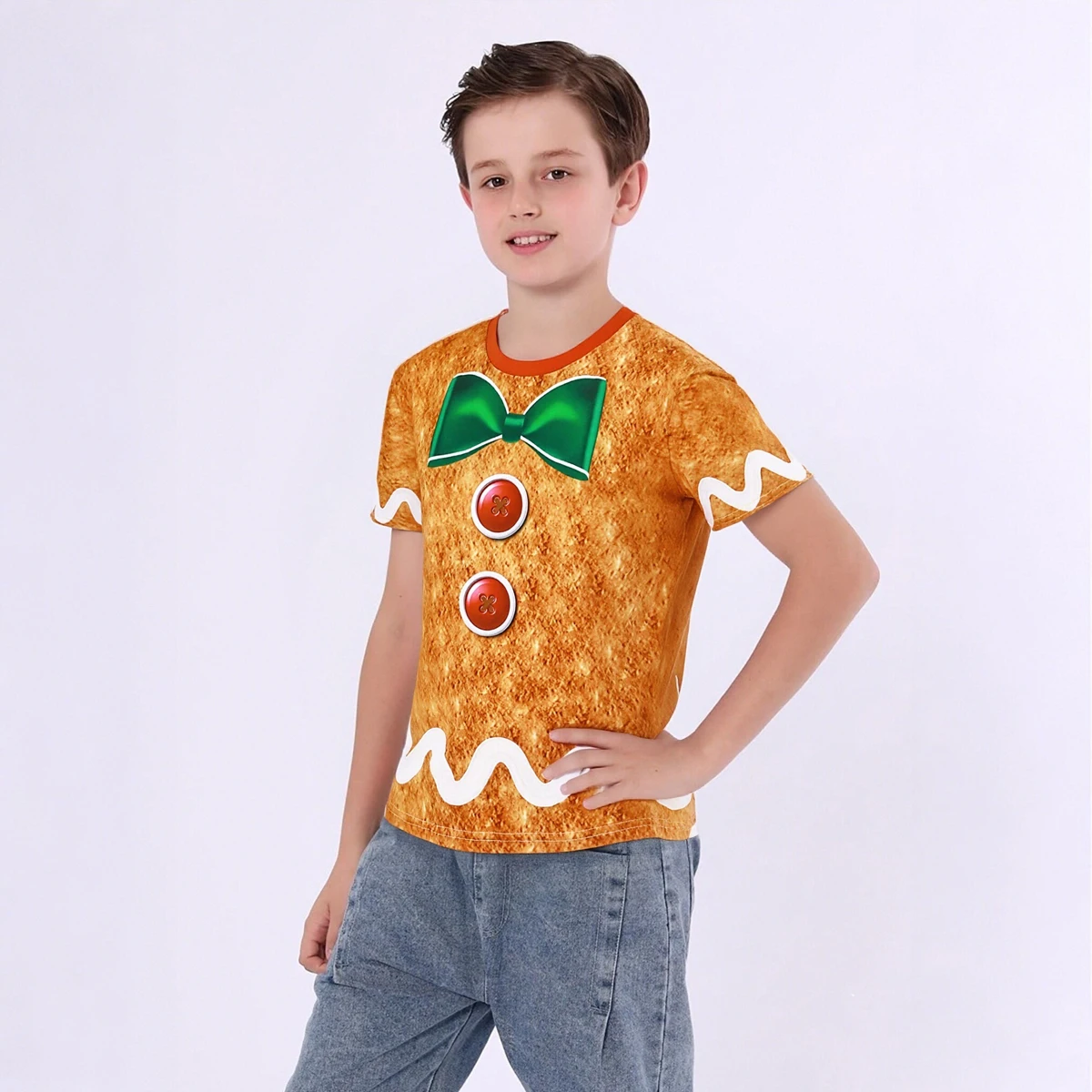 Gingerbread Cosplay T-shirt Kids Christmas Clothing Festival Fashion Casual T Shirts 3D Print Pattern Design Boys Funny Tops