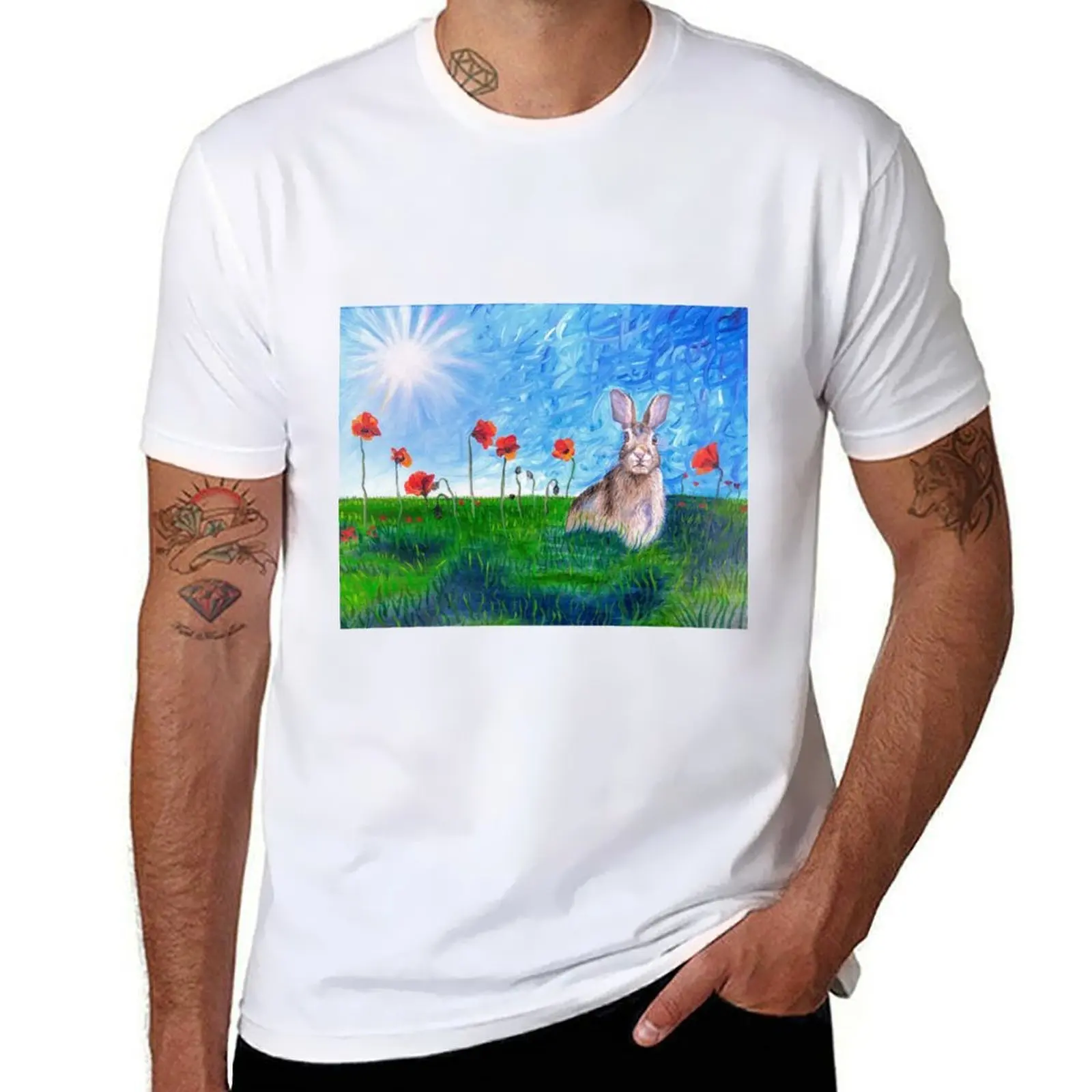 

Rabbit in meadow T-Shirt t shirt for man 100 percent cotton t shirt man luxury T-Shirt