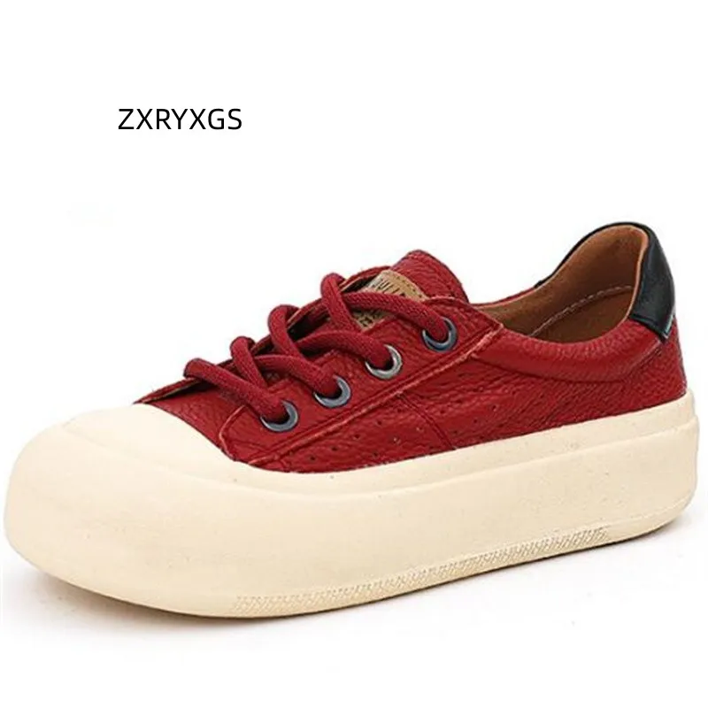 ZXRYXGS Lace-up Premium Full Genuine Leather Boots Sneakers Trend Shoes 2023 New Autumn Flat Platform Sneakers Women Boots Shoes